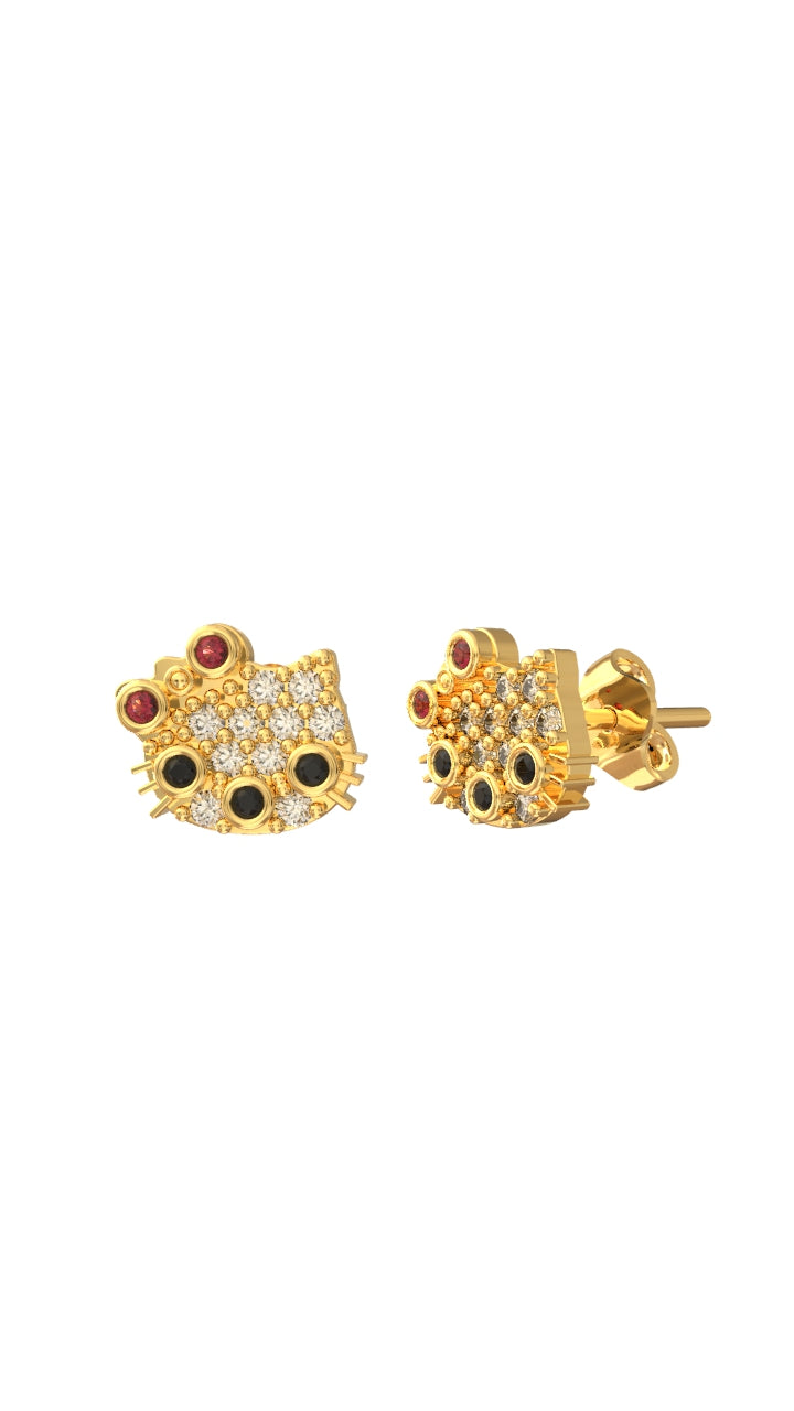 Mixed Cat Charm Stud Minimalist Earrings Gold Plated Silver