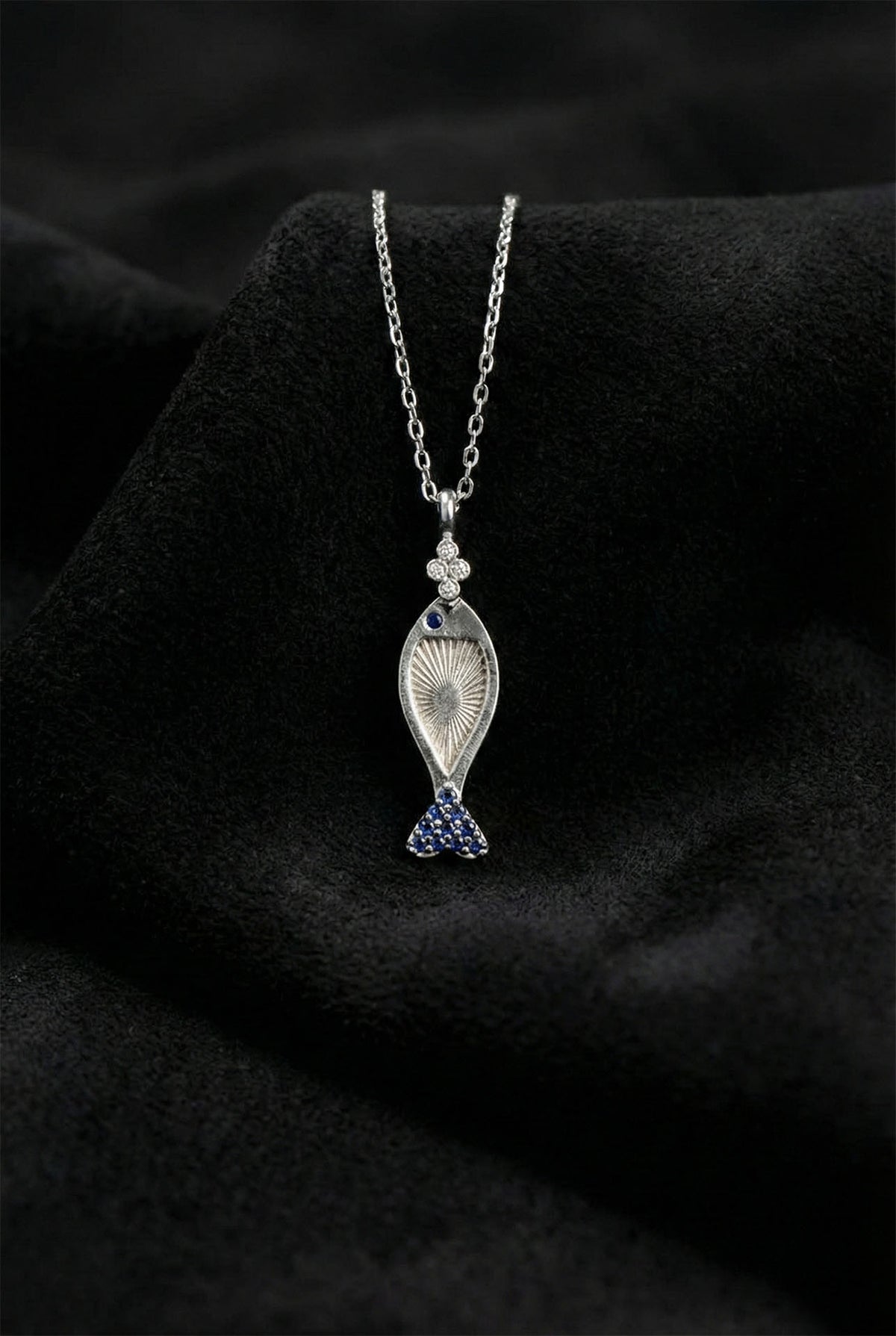 Rhodium Mixed Gem Fish Pendant Necklace in 925 sterling silver