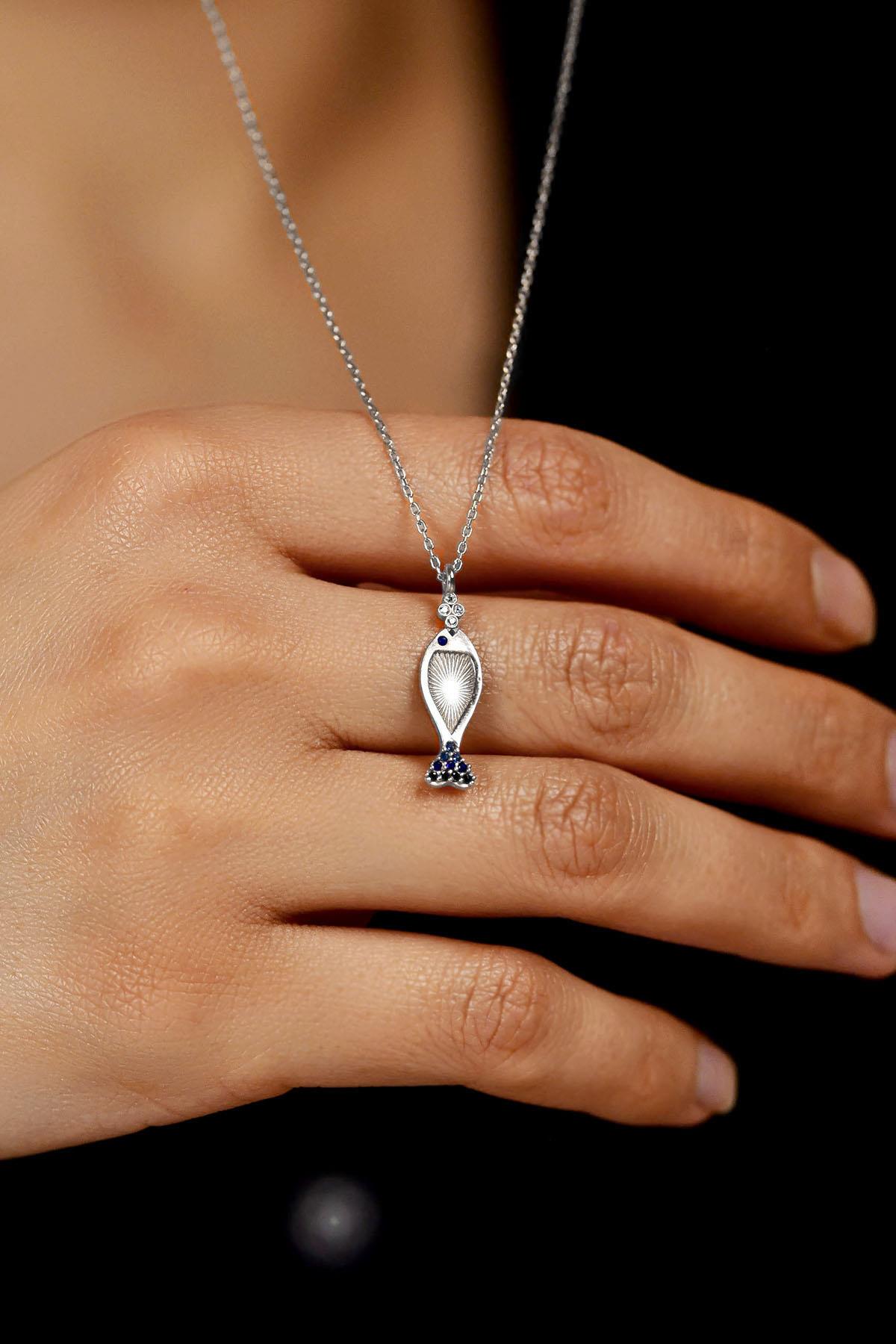Mixed Fish Necklace Rhodium Plated Silver