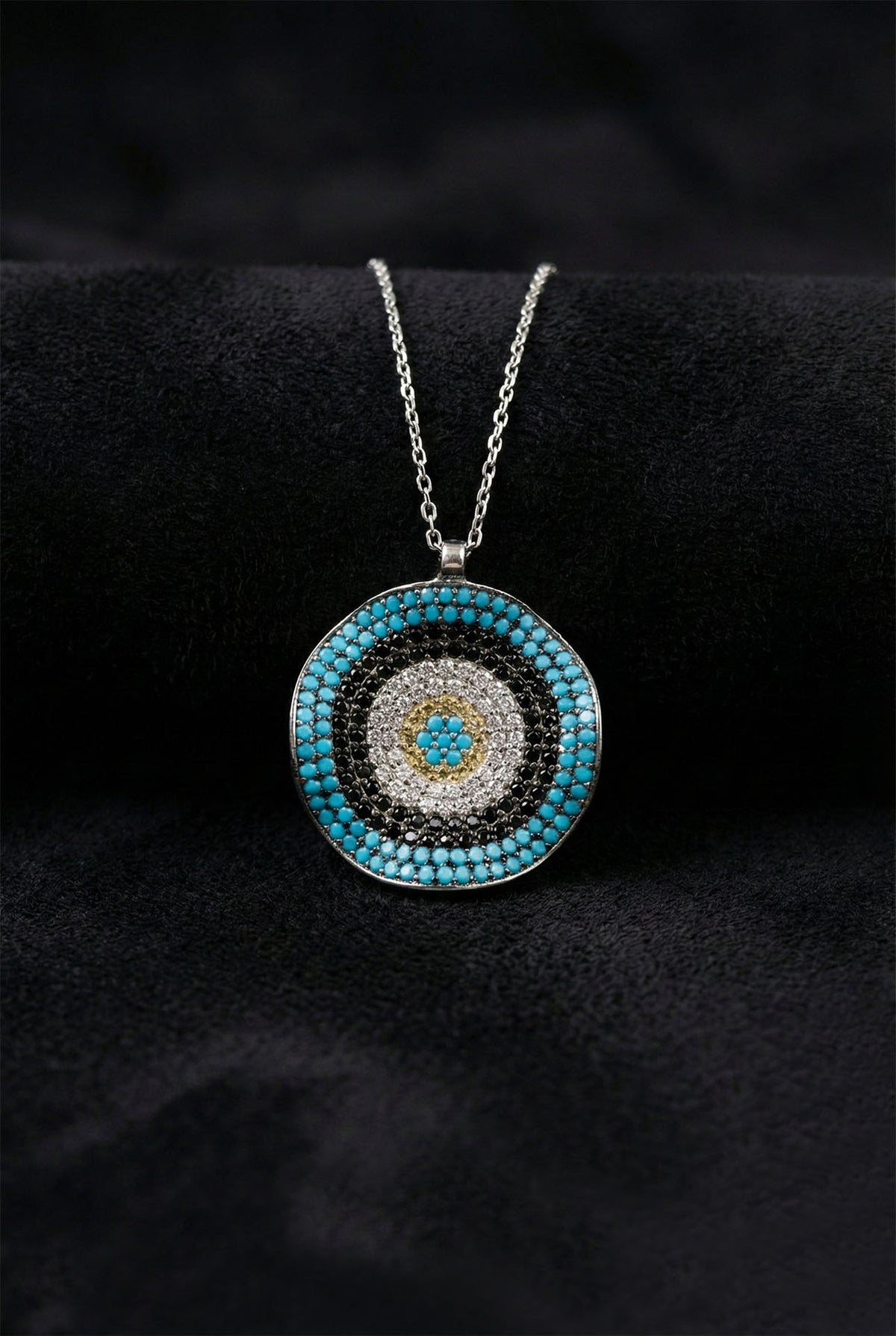 Rhodium Mixed Stone Evil Eye Necklace in 925 sterling silver