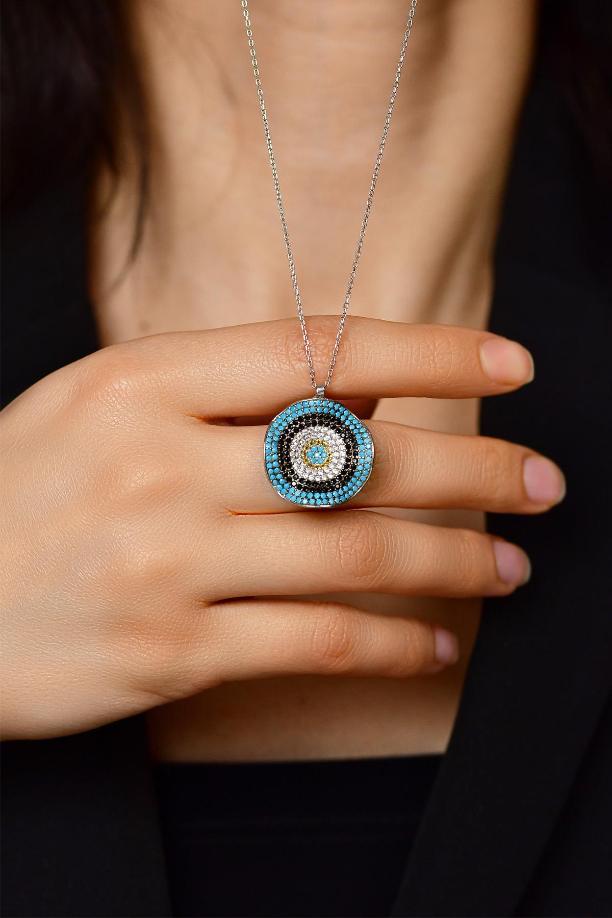 Mixed Evil Eye Necklace Rhodium Plated Silver