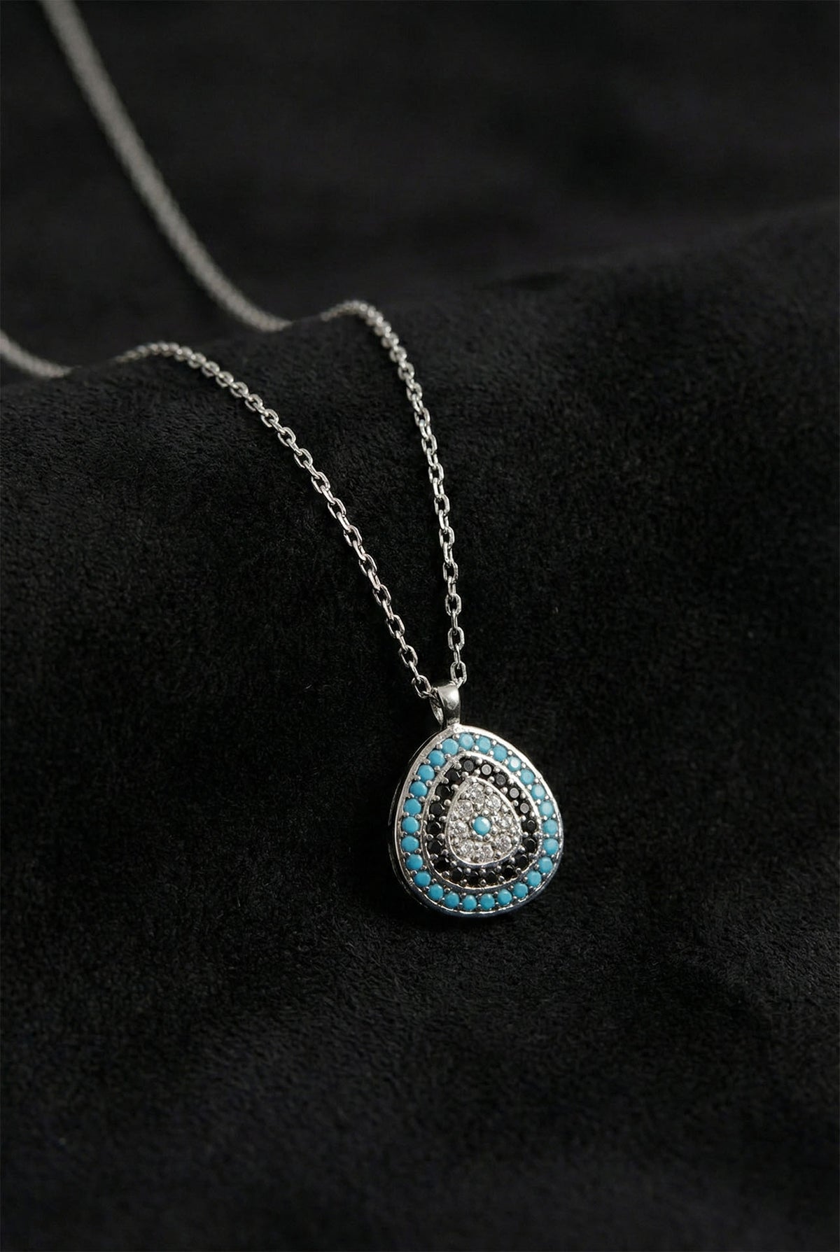 Rhodium Zircon Evil Eye Teardrop Necklace in 925 sterling silver