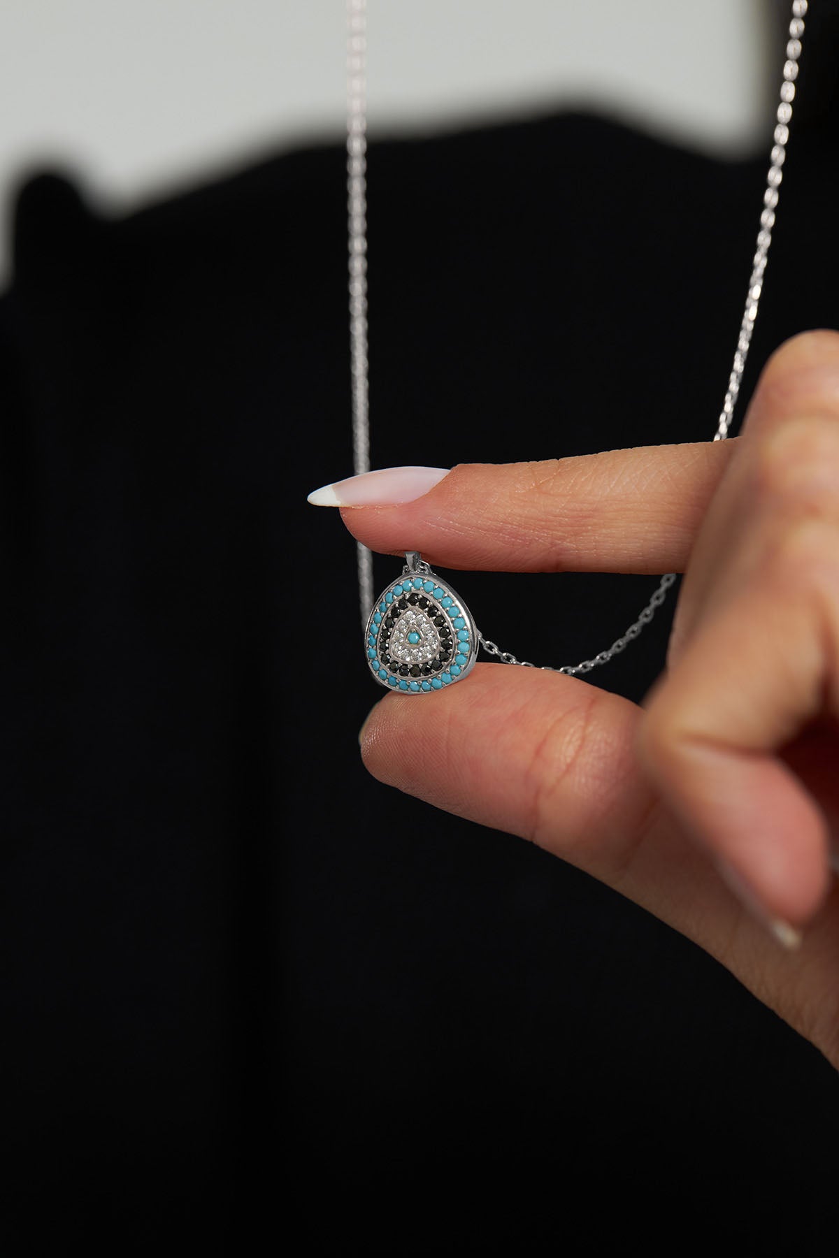 Rhodium Zircon Evil Eye Teardrop Necklace in 925 sterling silver - view 3