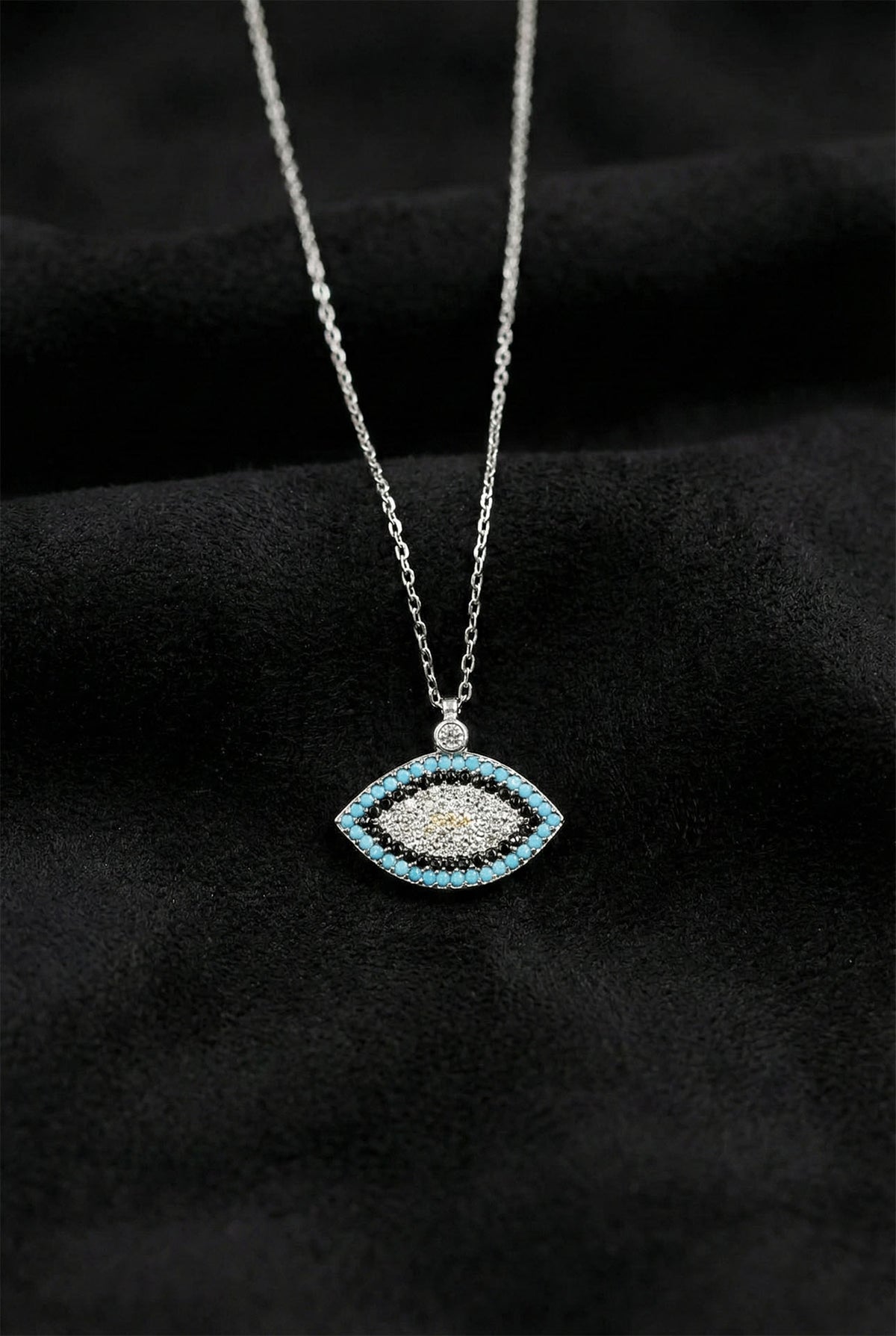 Rhodium Mixed Stone Evil Eye Pendant Necklace in 925 sterling silver
