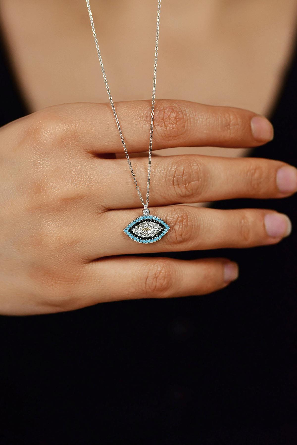 Mixed Evil Eye Necklace Rhodium Plated Silver