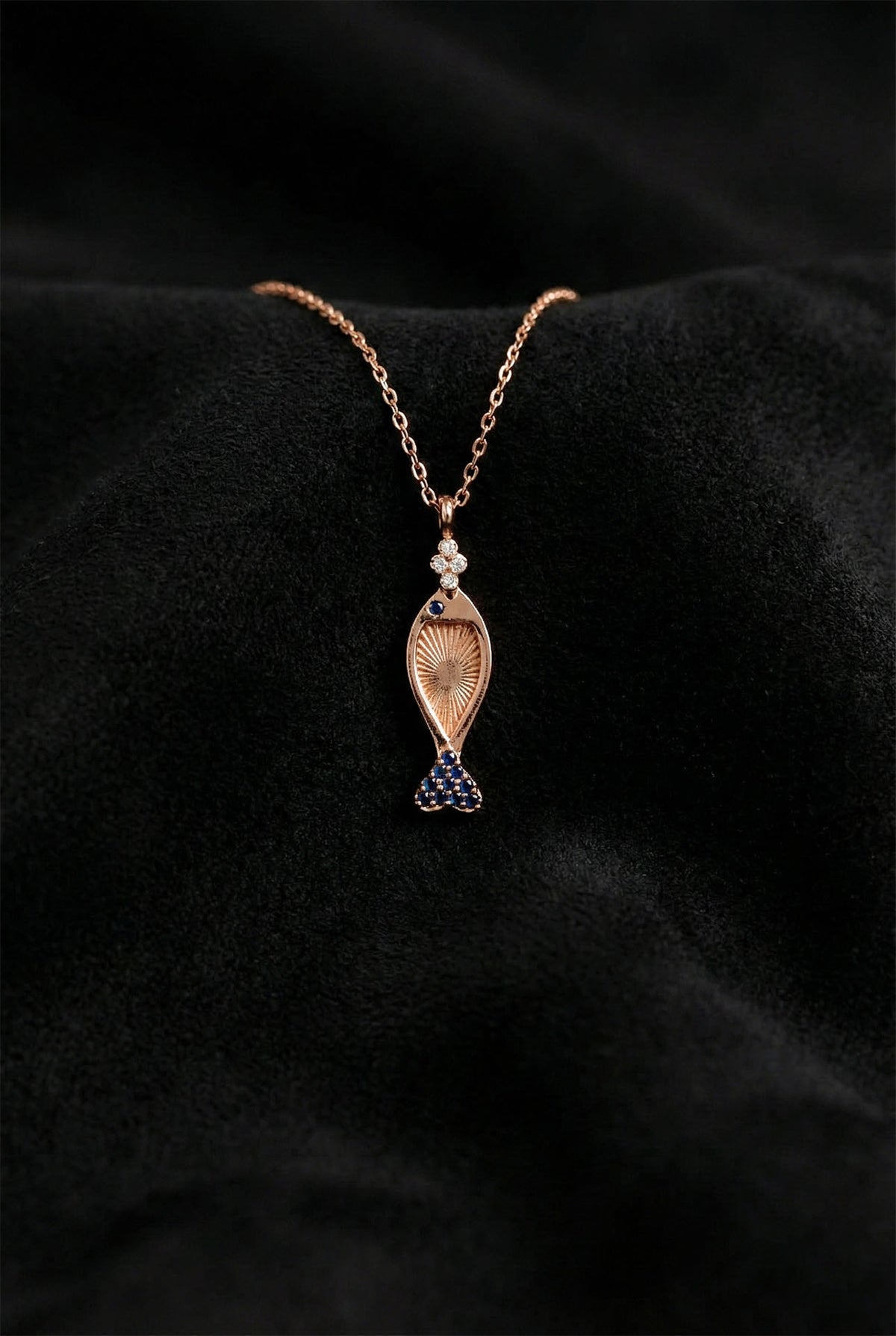 Rose Gold Mixed Gem Fish Pendant Necklace in 925 sterling silver