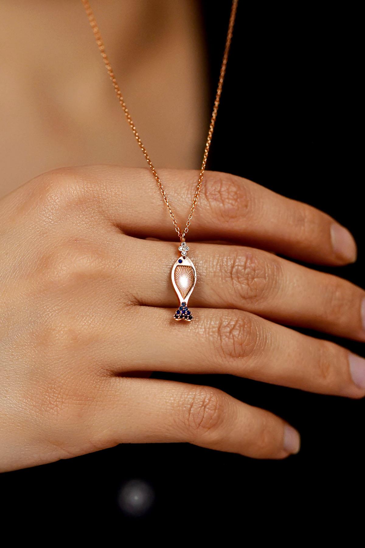 Mixed Fish Necklace Rose Gold Plated Silver