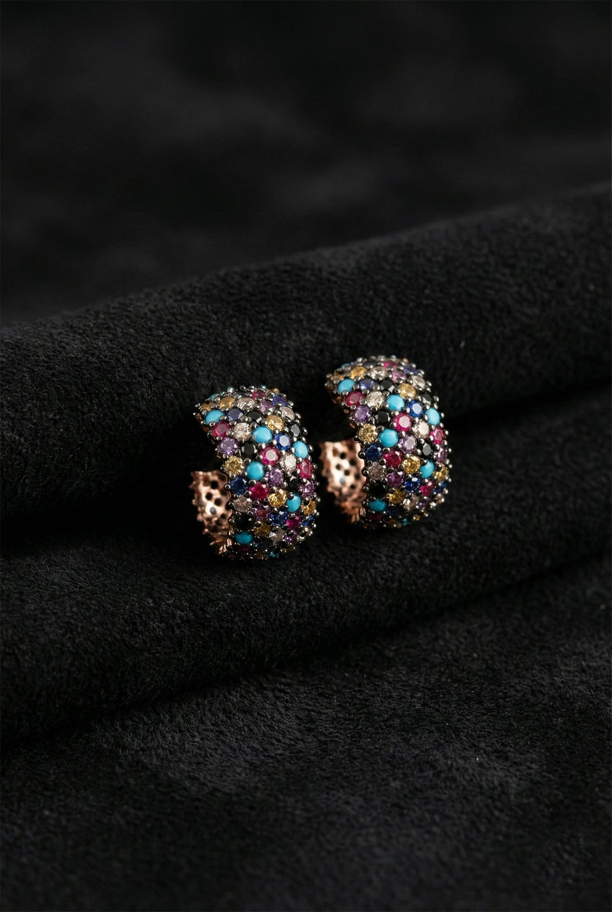 Rose Gold Multicolor Five-Row Pavé Hoops in 925 sterling silver