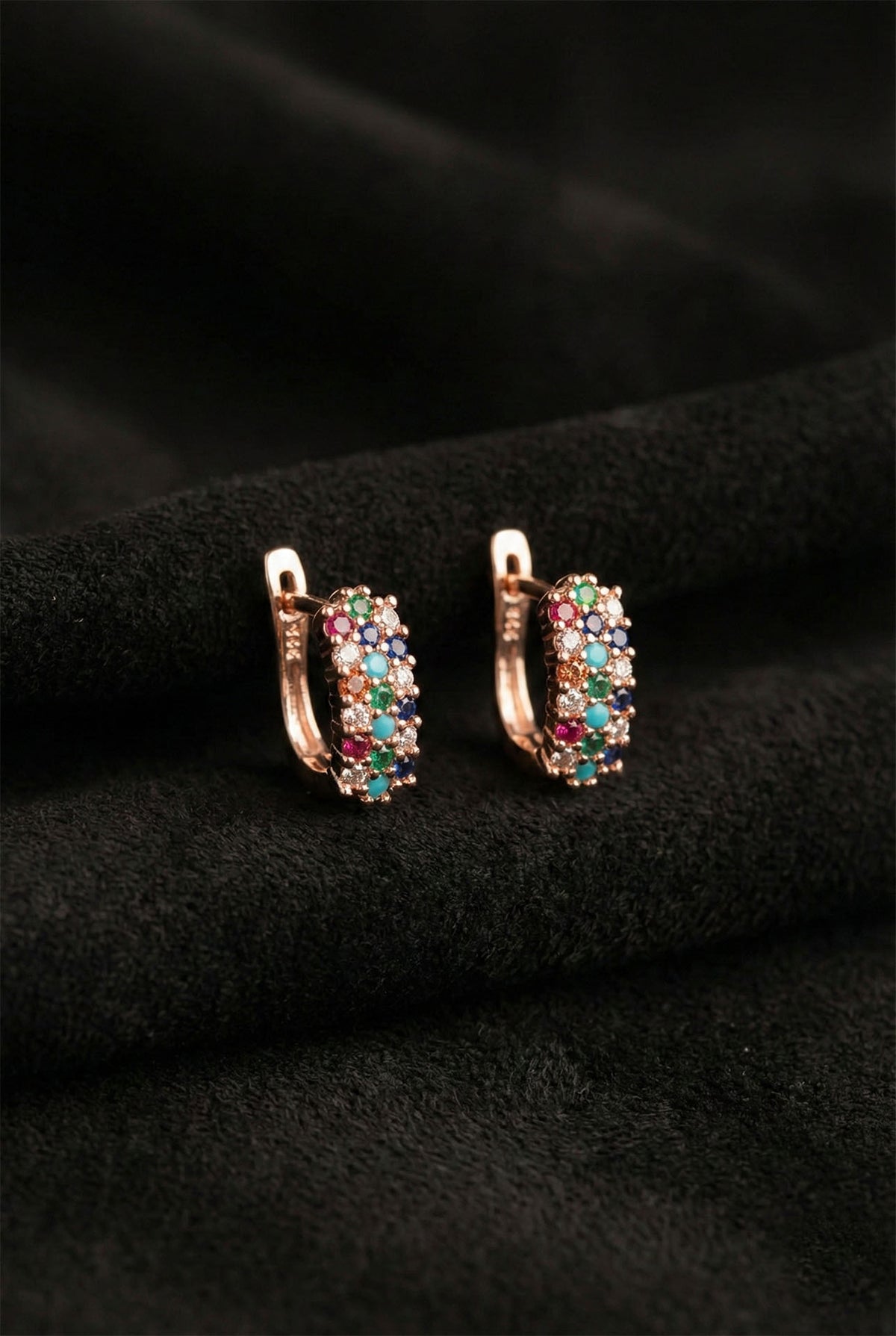 Rose Gold Mixed J-Shape Huggie Hoop Earrings in 925 sterling silver