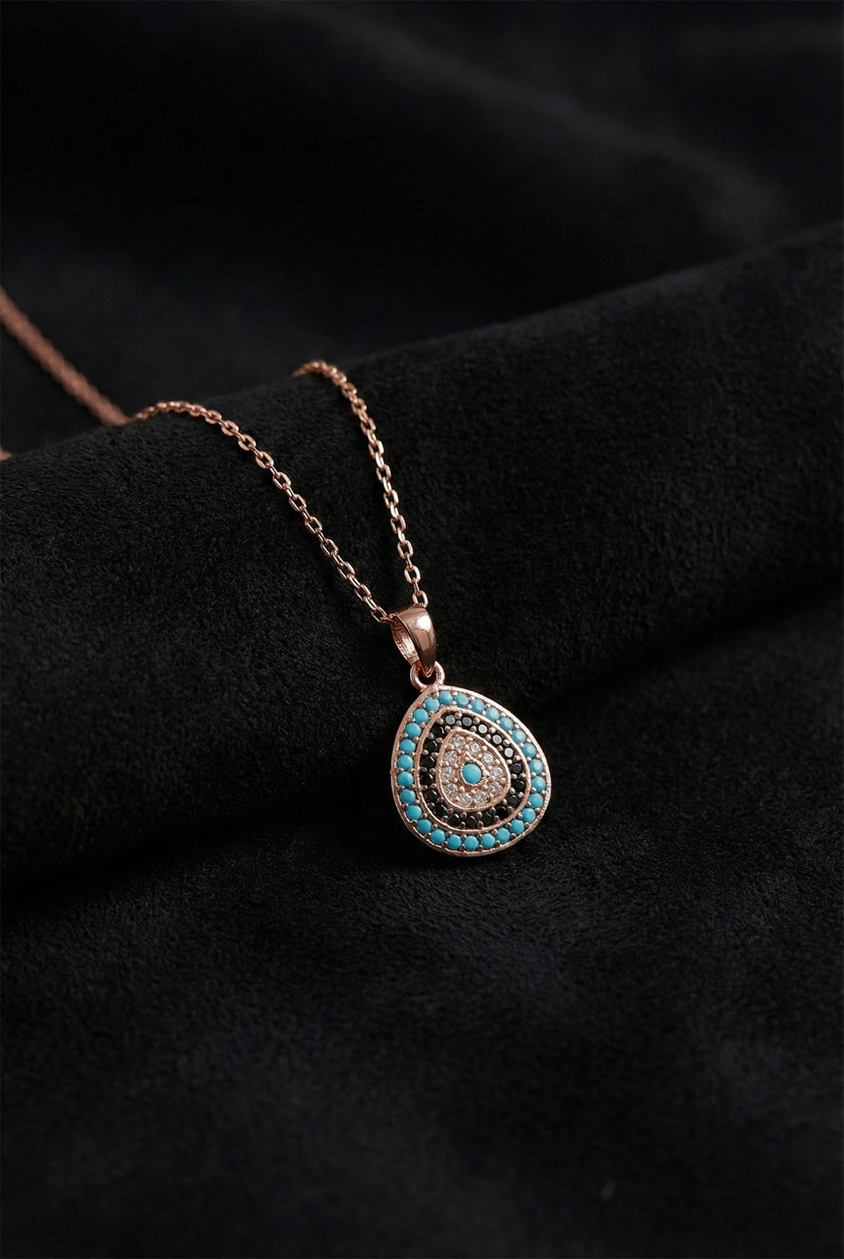 Rose Gold Zircon Evil Eye Teardrop Necklace in 925 sterling silver