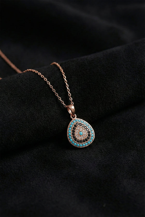 Rose Gold Zircon Evil Eye Teardrop Necklace | 925 Silver