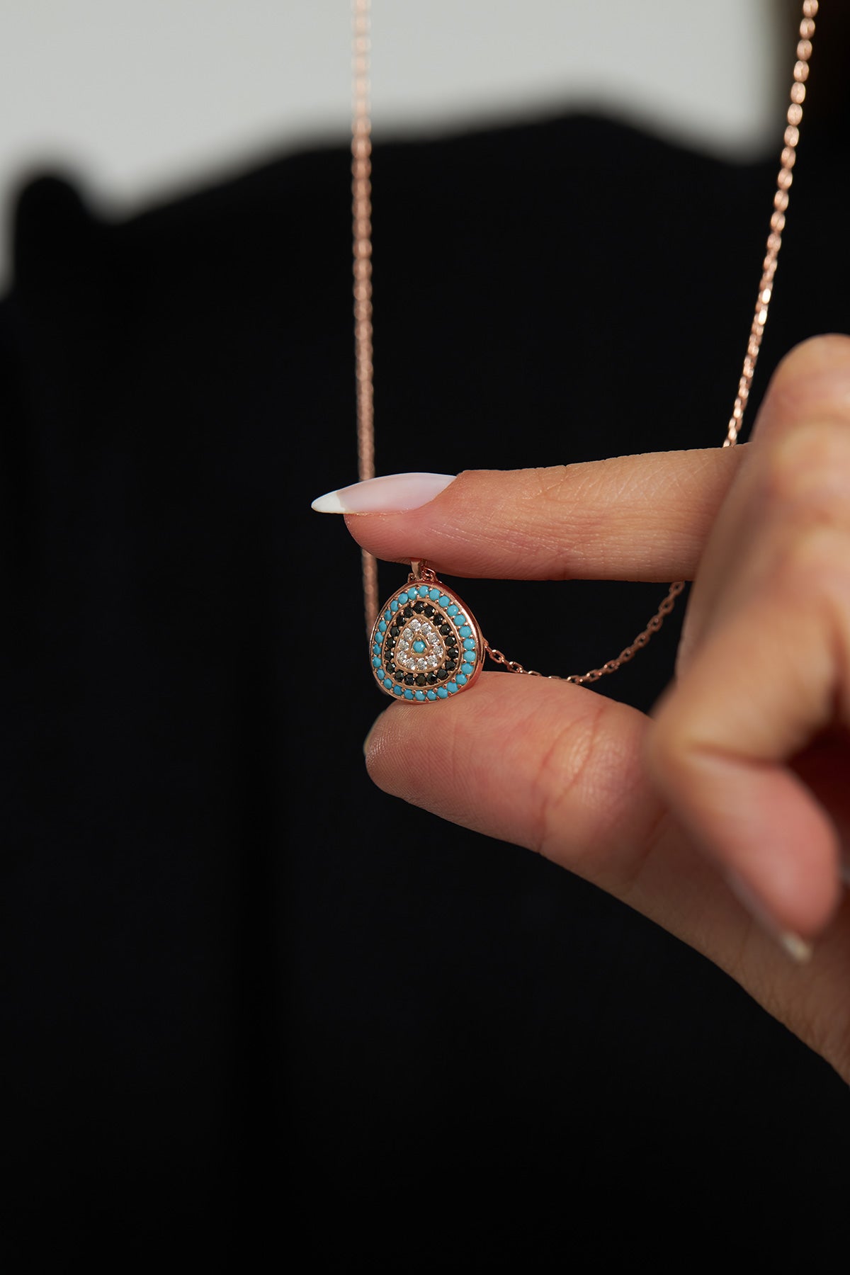Rose Gold Zircon Evil Eye Teardrop Necklace | 925 Silver