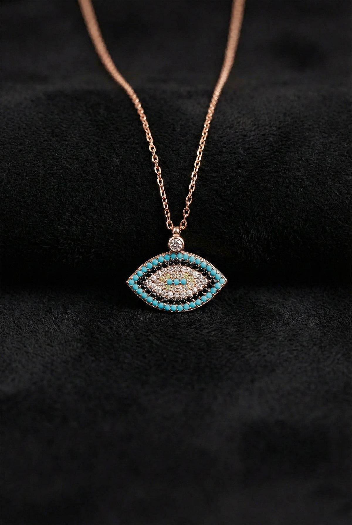 Rose Gold Mixed Stone Evil Eye Pendant Necklace in 925 sterling silver