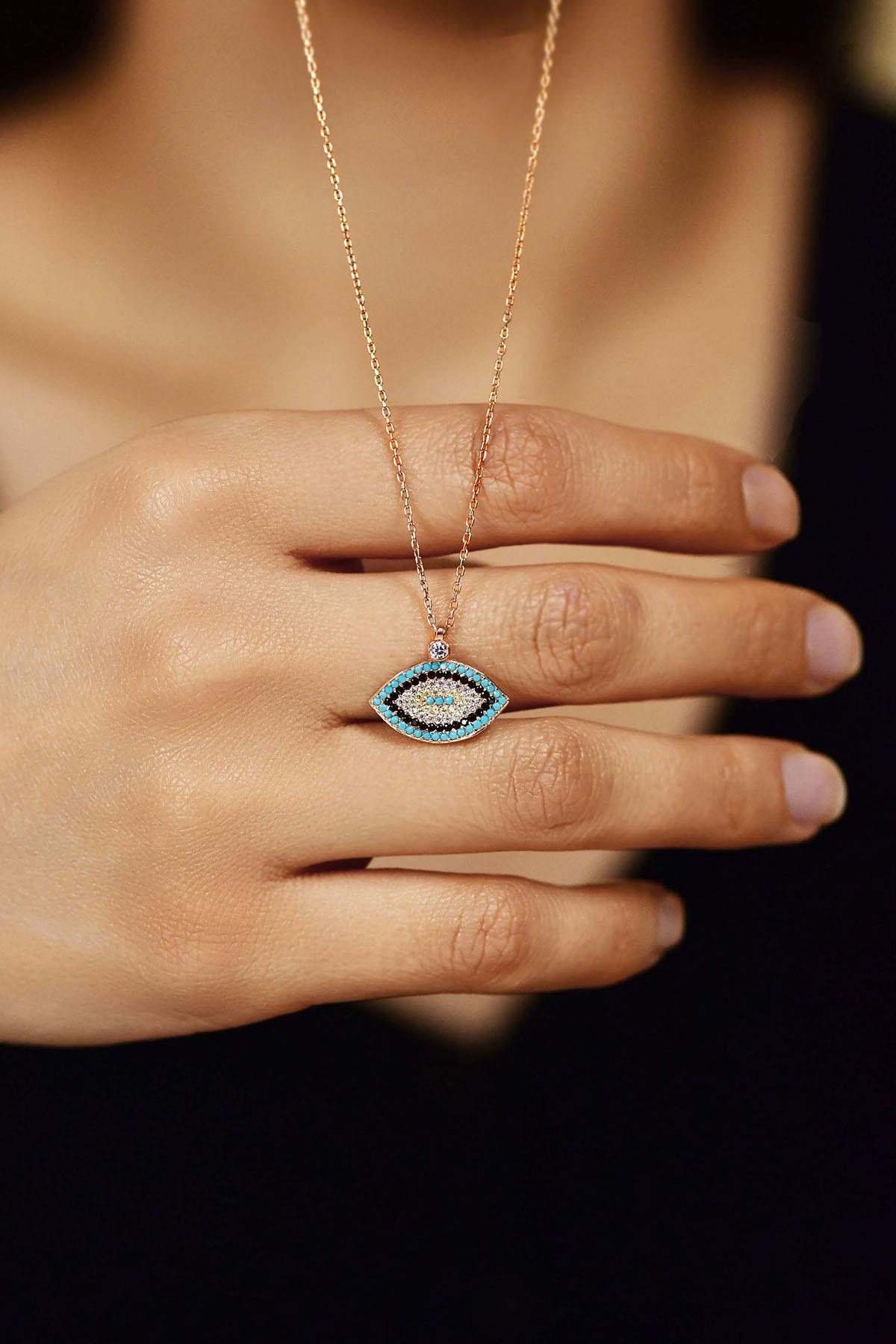 Mixed Evil Eye Necklace Rose Gold Plated Silver