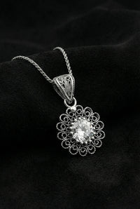 Zircon April Birthstone Filigree Necklace | 925 Silver