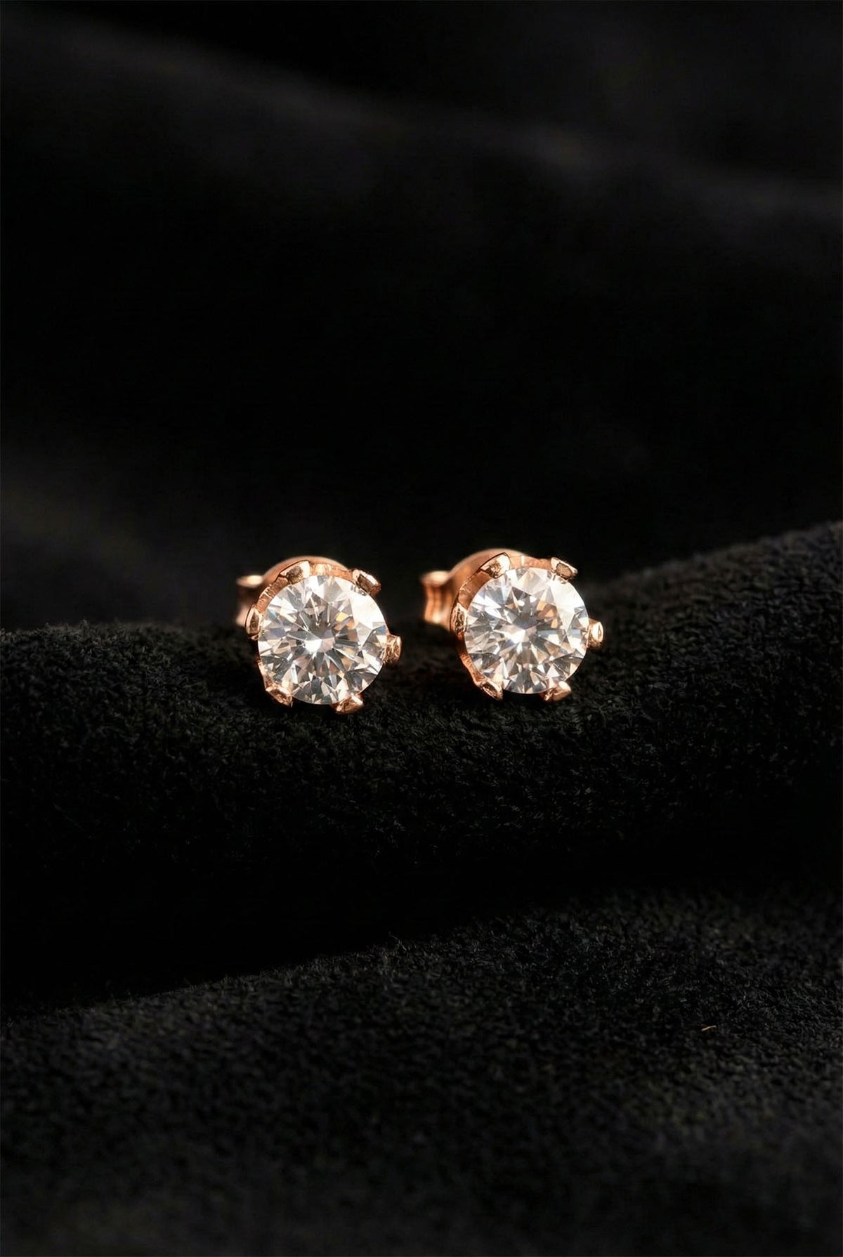 April Zircon Birthstone Rose Solitaire Studs in 925 sterling silver