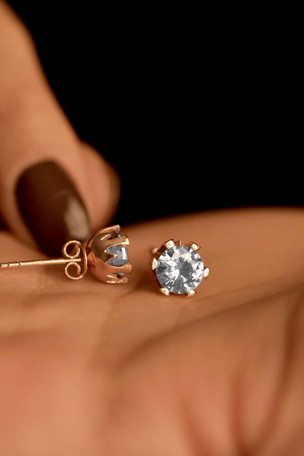 April Zircon Birthstone Rose Solitaire Stud Silver Earring