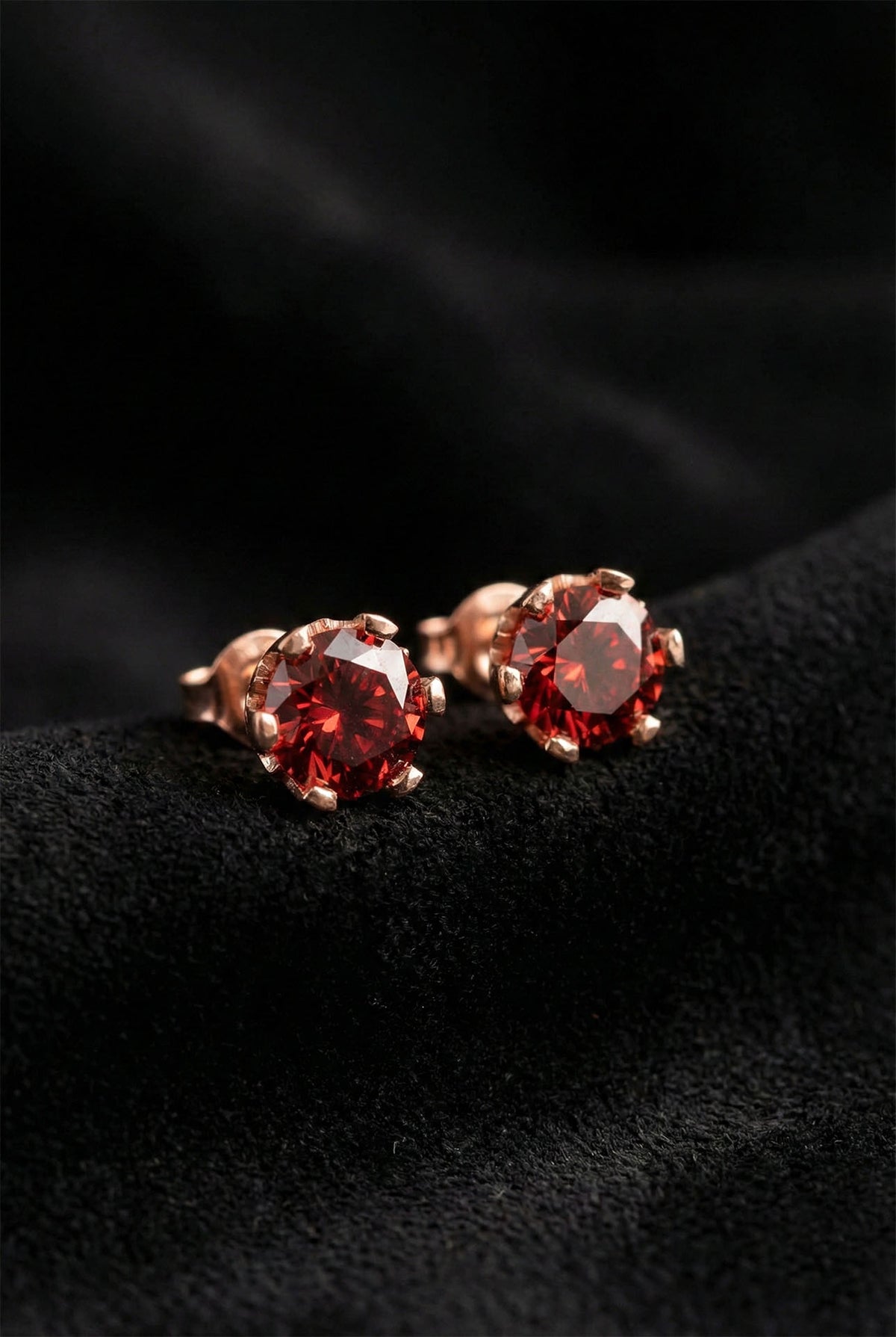 Garnet Birthstone Rose Solitaire Stud Earrings in 925 sterling silver