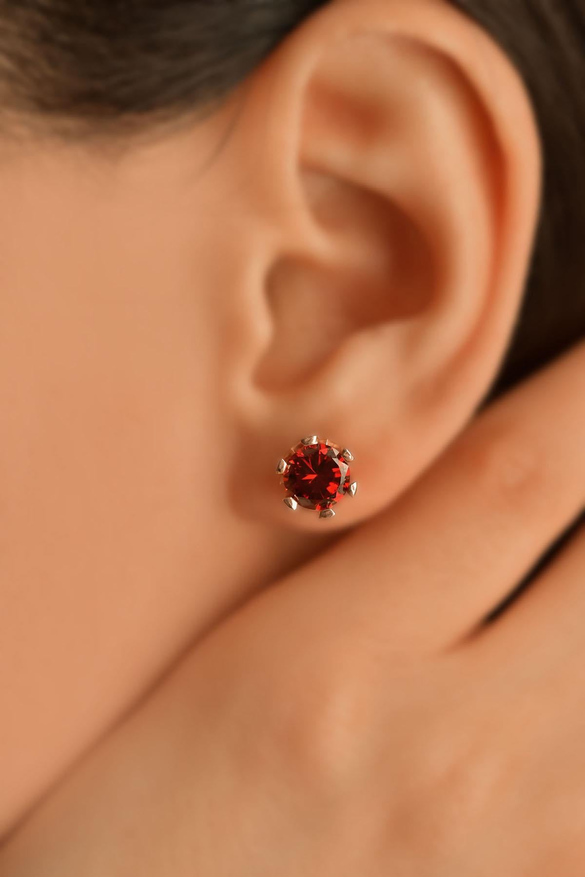 January Garnet Birthstone Solitaire Stud Earrings Rose Gold Plated Silver
