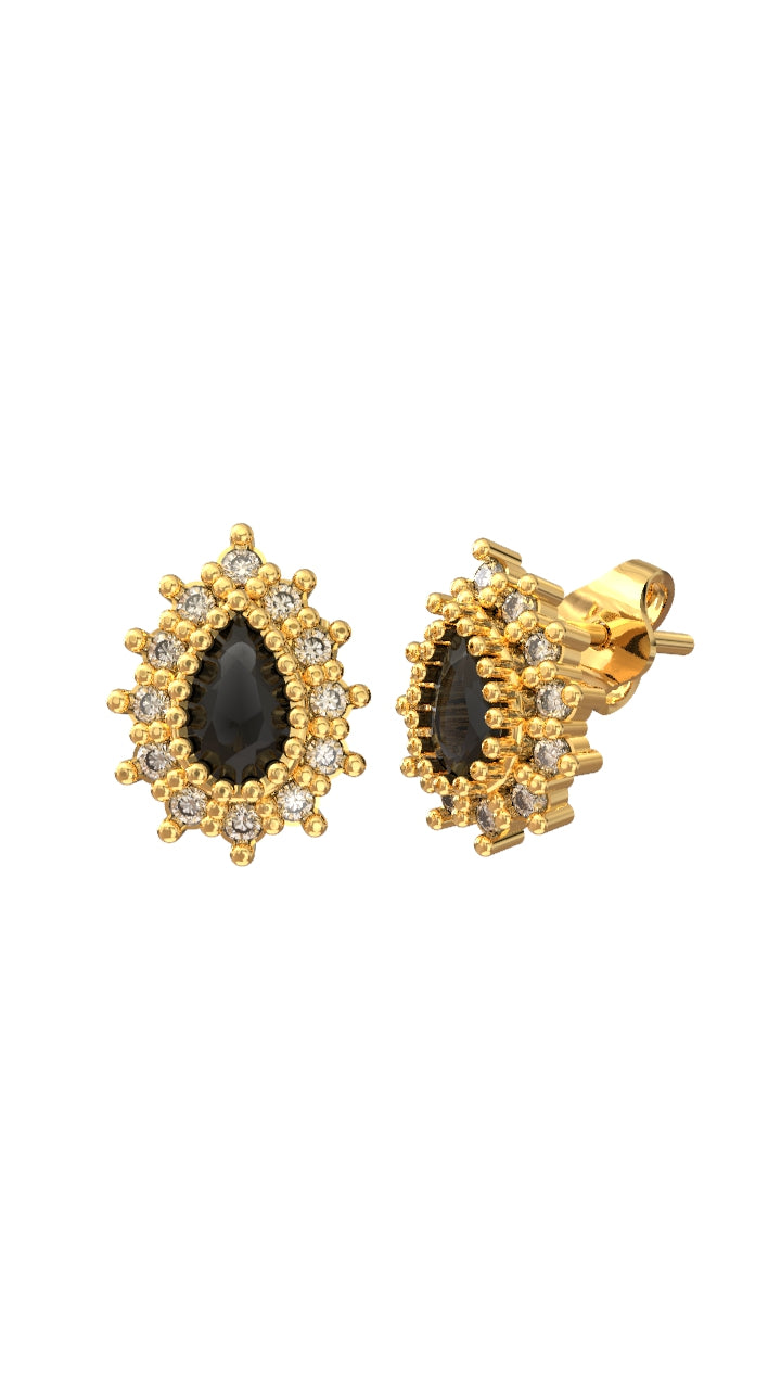 Onyx Drop Halo Minimalist Stud Earrings Gold Plated Silver