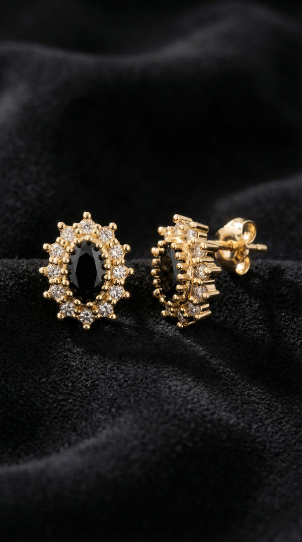 Onyx Gold Oval Entourage Minimal Stud Silver Earring