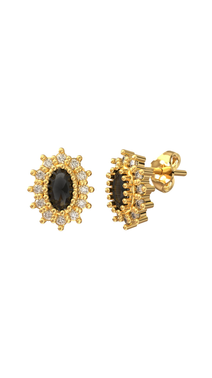 Onyx Oval Halo Minimalist Stud Earrings Gold Plated Silver