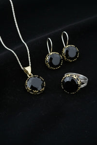 Gilded Round Tulip Onyx Gemstone Jewelry Set | 925 Silver