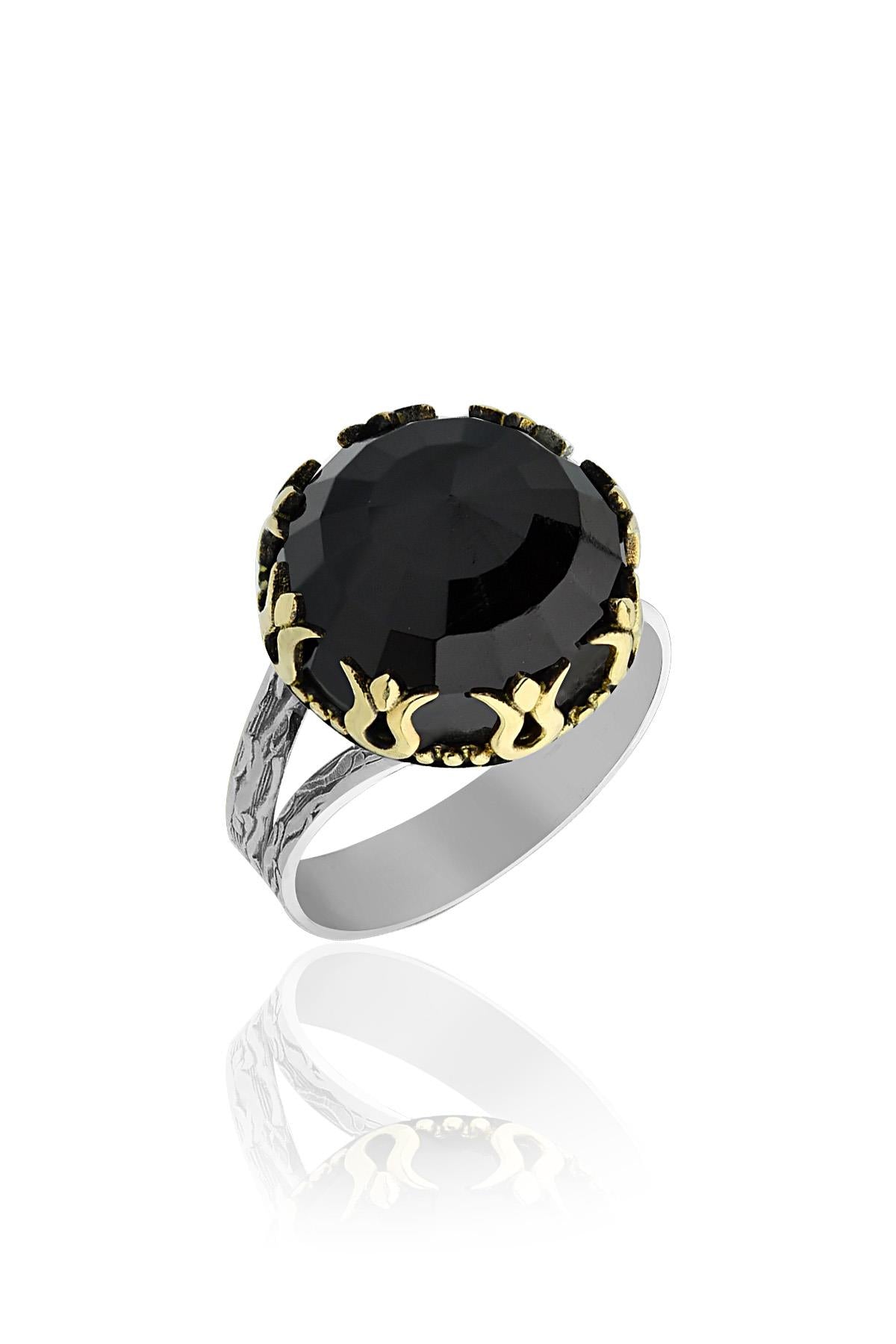Onyx Tulip Motif Round Traditional Set Silver
