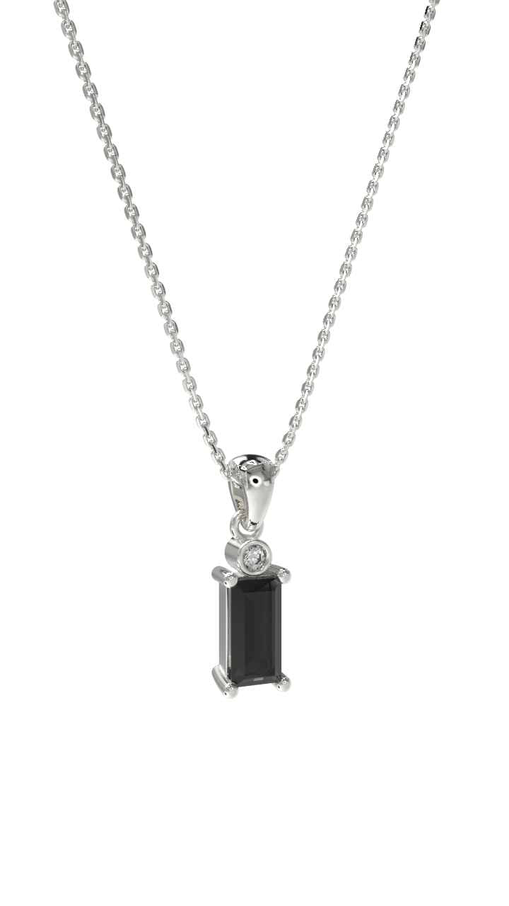 Onyx Solitaire Baguette Necklace Rhodium Plated Silver