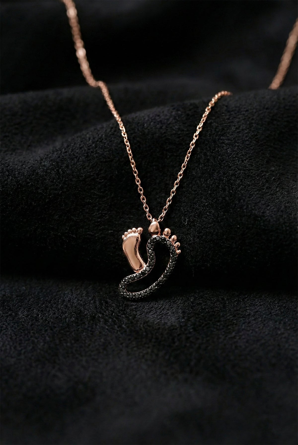 Rose Gold Black Onyx Mother & Baby Necklace in 925 sterling silver