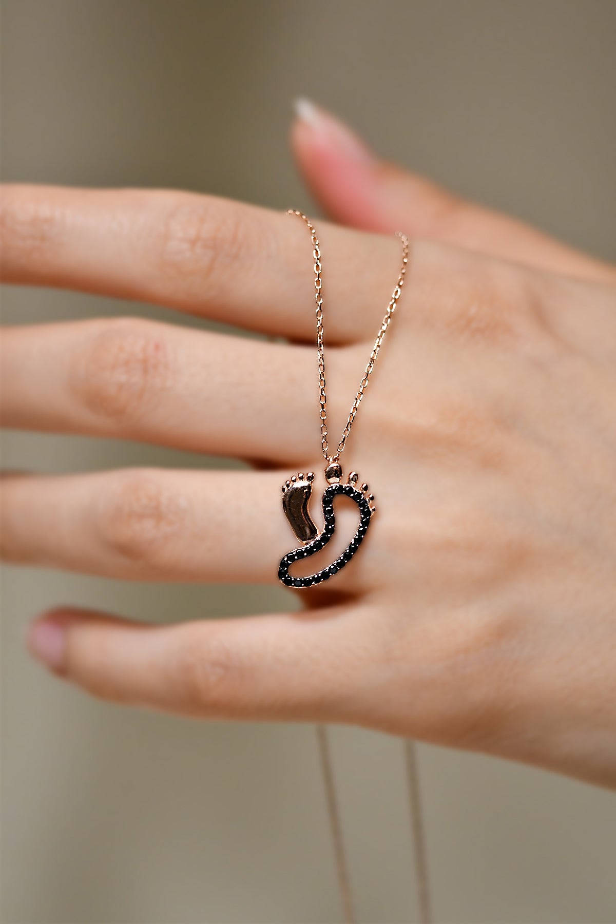 Rose Gold Black Onyx Mother & Baby Necklace in 925 sterling silver - view 4