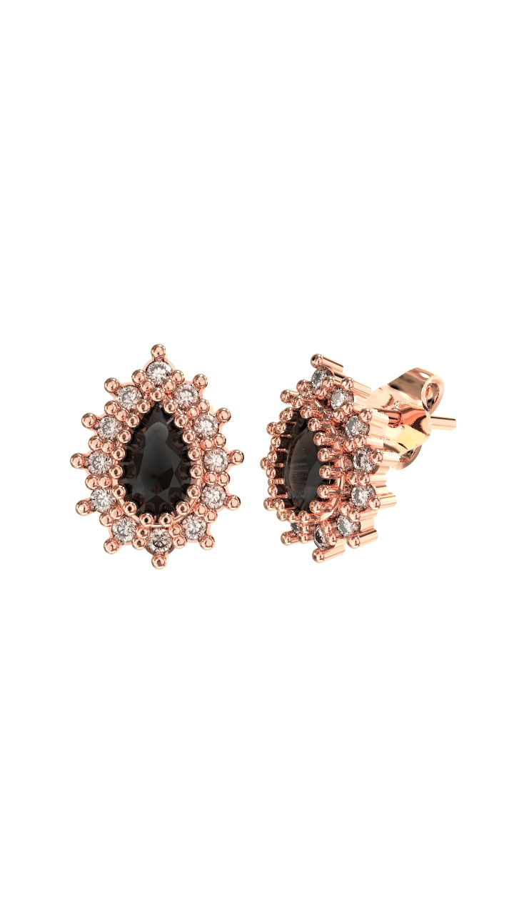 Rose Drop Minimal Stud Silver Earrings with Onyx Stone