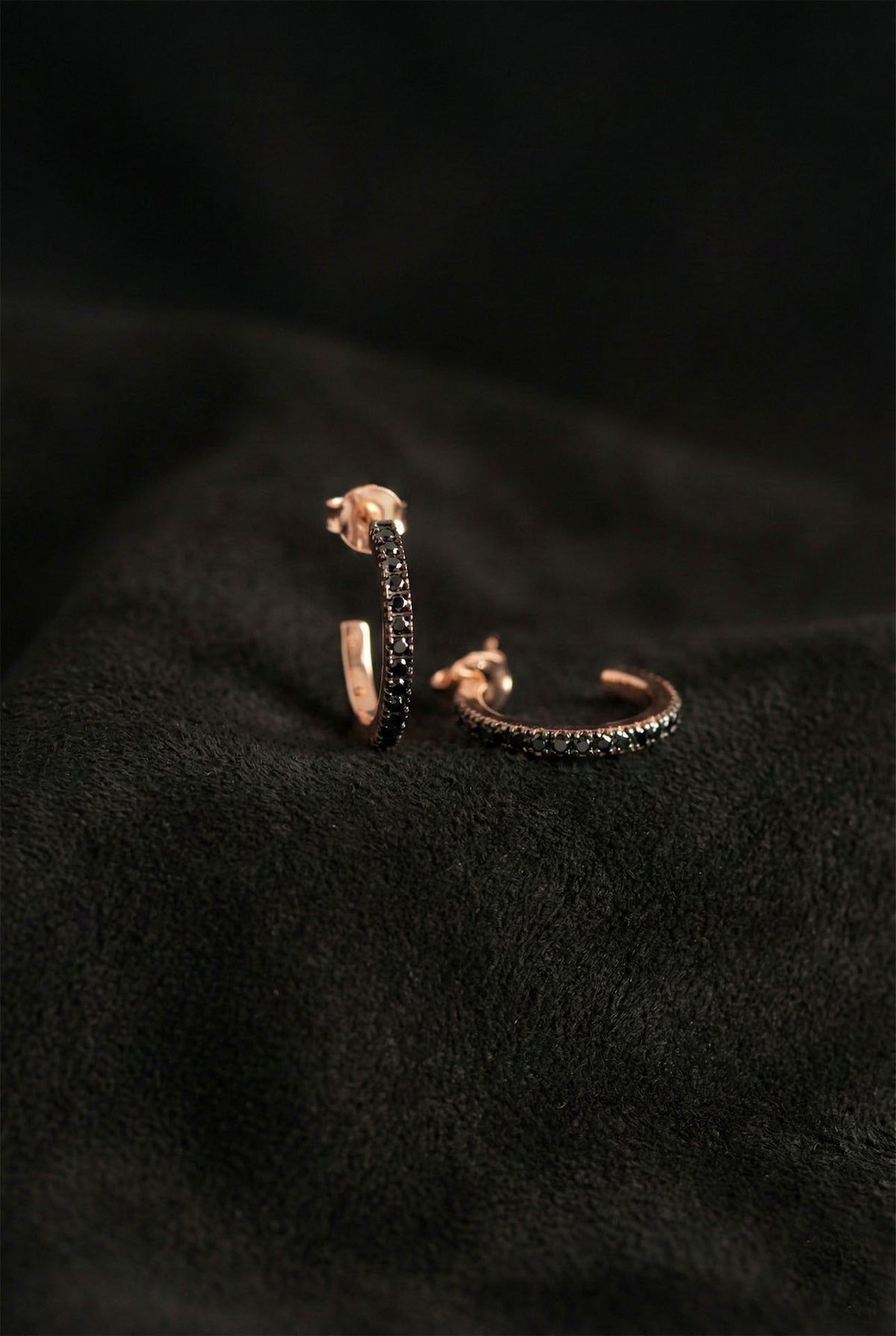 Rose Gold Onyx Stone Large Hoop Stud Earrings in 925 sterling silver