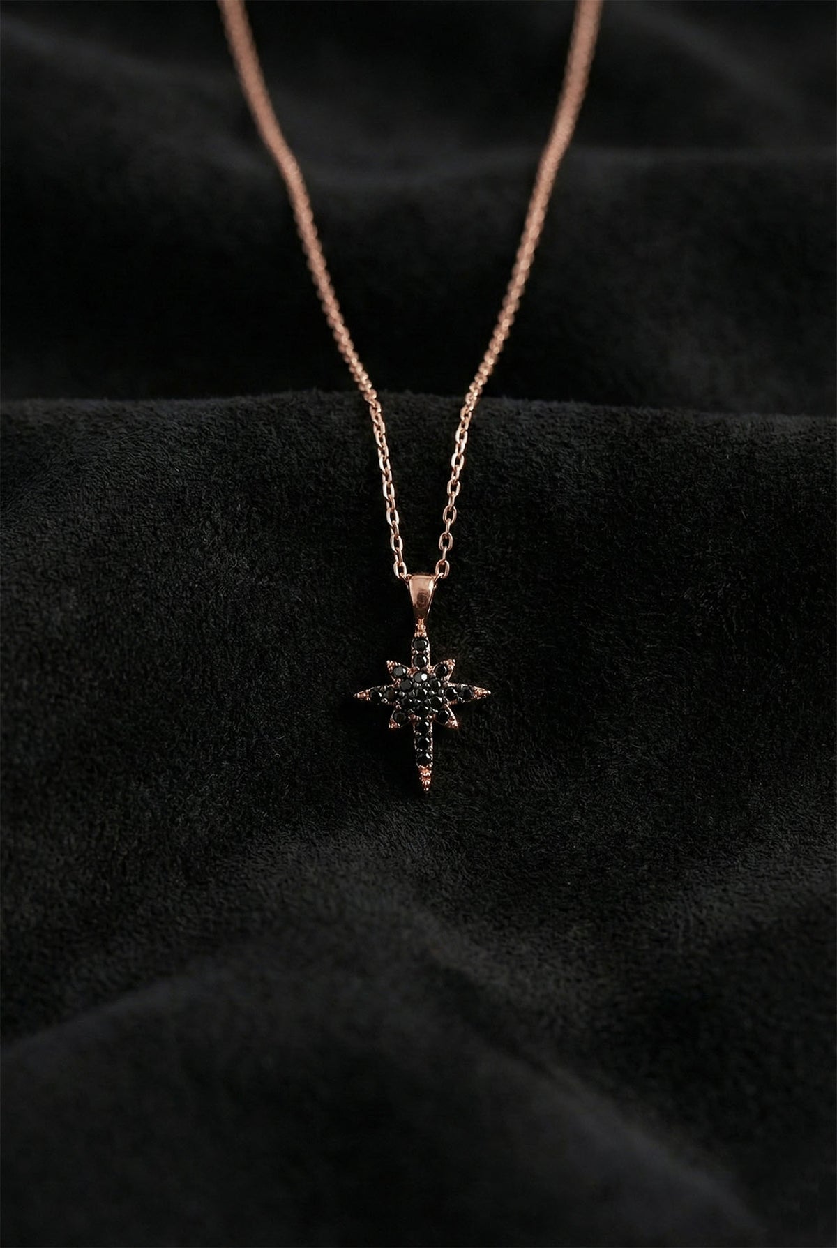 Rose Gold Plated Black Onyx North Star Necklace in 925 sterling silver