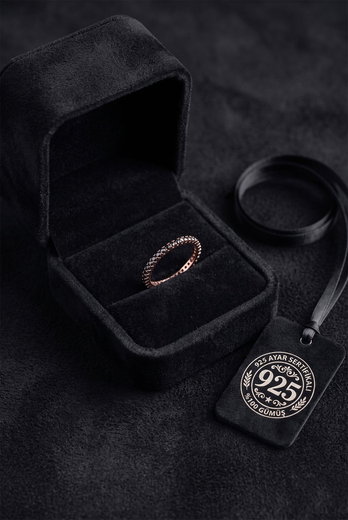 925 Sterling Silver Rose Gold Black Onyx Eternity Band, Dainty Minimalist Stacking Ring