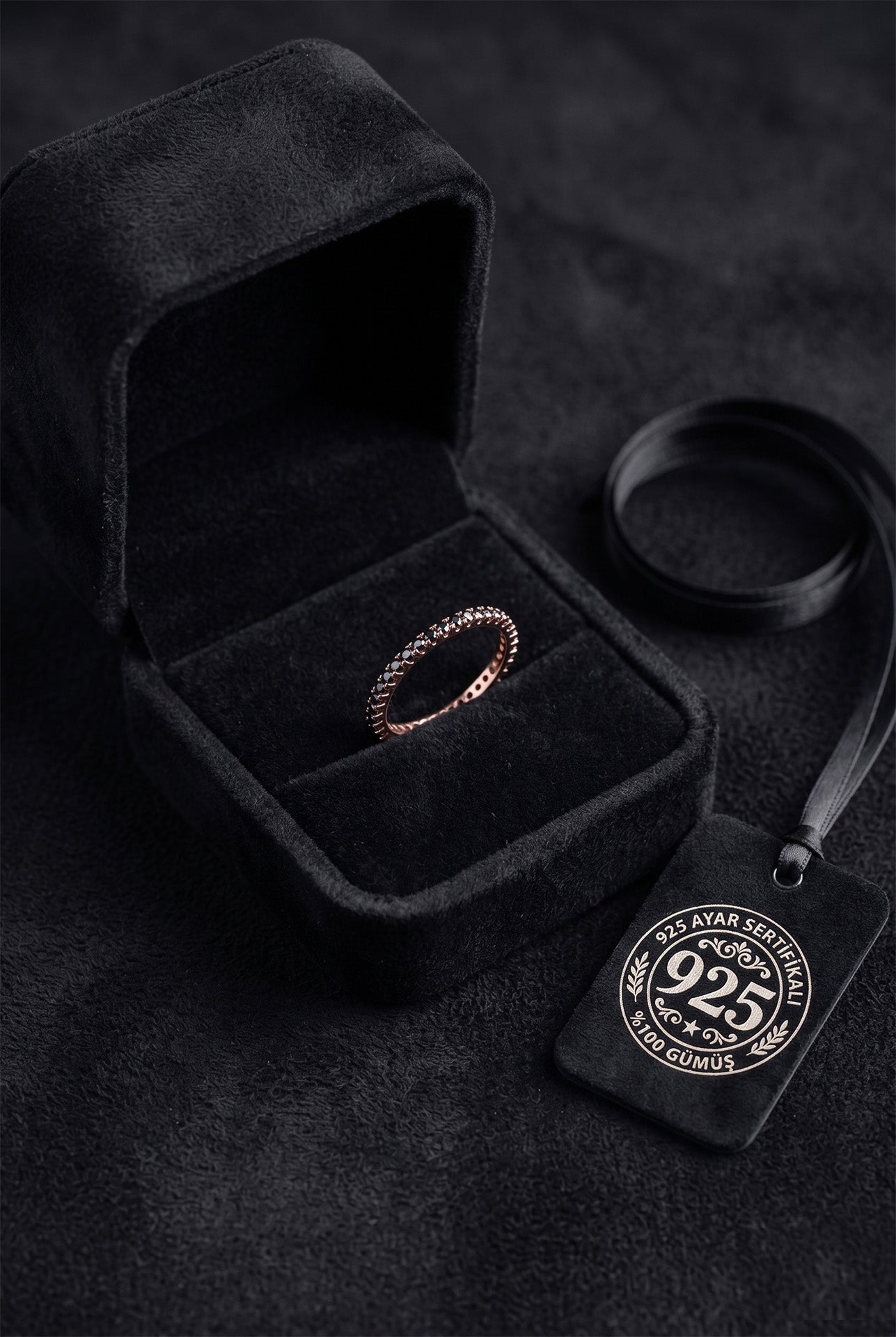 925 Sterling Silver Rose Gold Black Onyx Eternity Band, Dainty Minimalist Stacking Ring