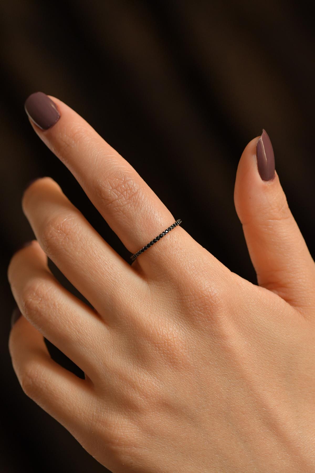 925 Sterling Silver Rose Gold Black Onyx Eternity Band, Dainty Minimalist Stacking Ring