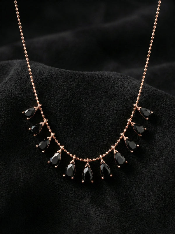 Rose Black Onyx Shakira Teardrop Necklace | 925 Silver