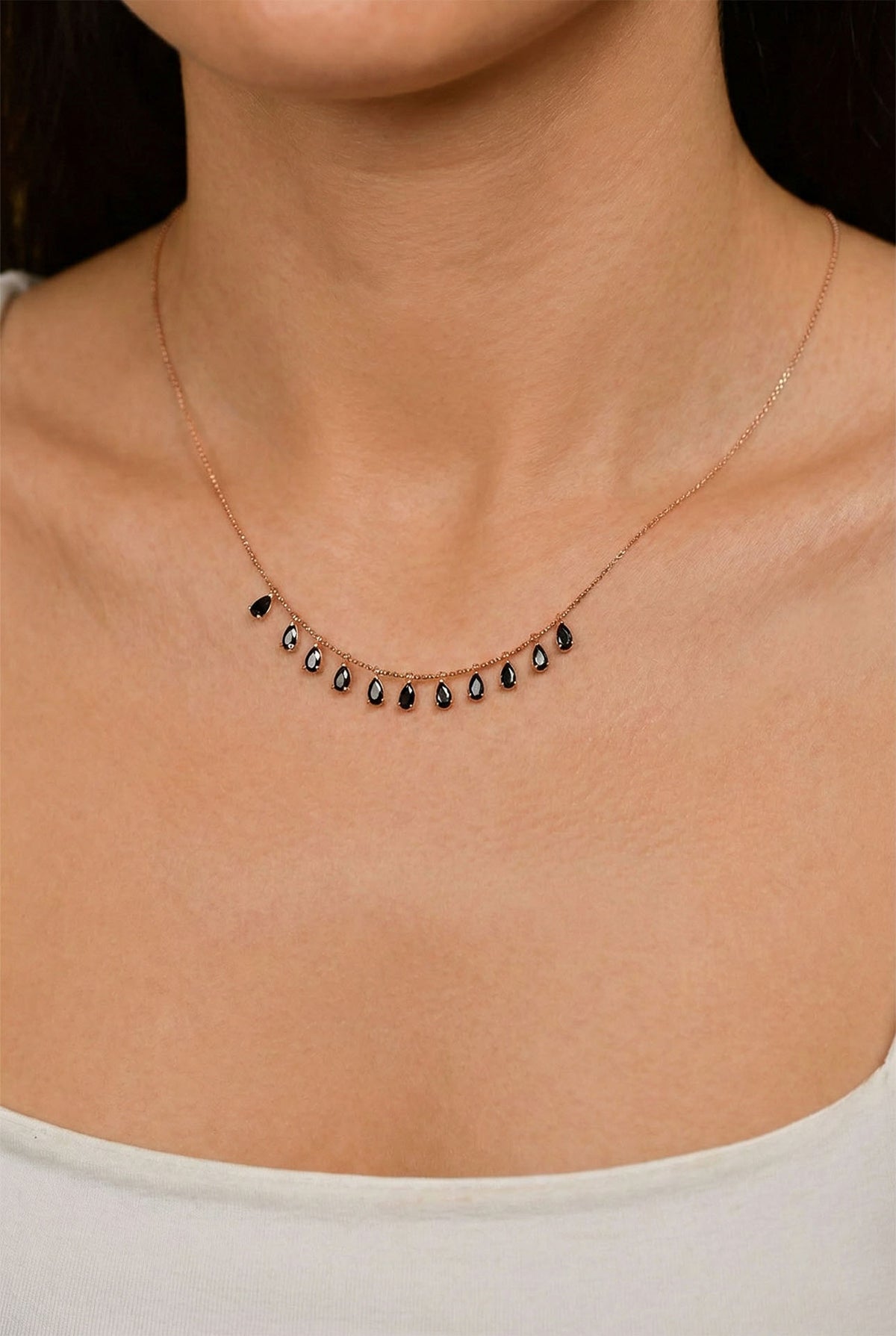 Rose Black Onyx Shakira Teardrop Necklace | 925 Silver