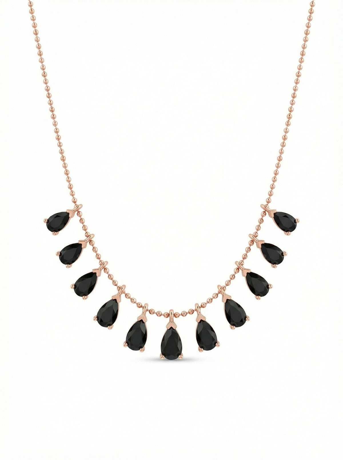 Rose Black Onyx Shakira Teardrop Necklace | 925 Silver