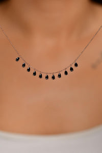 Rose Shakira Teardrop Silver Necklace with Onyx Stone