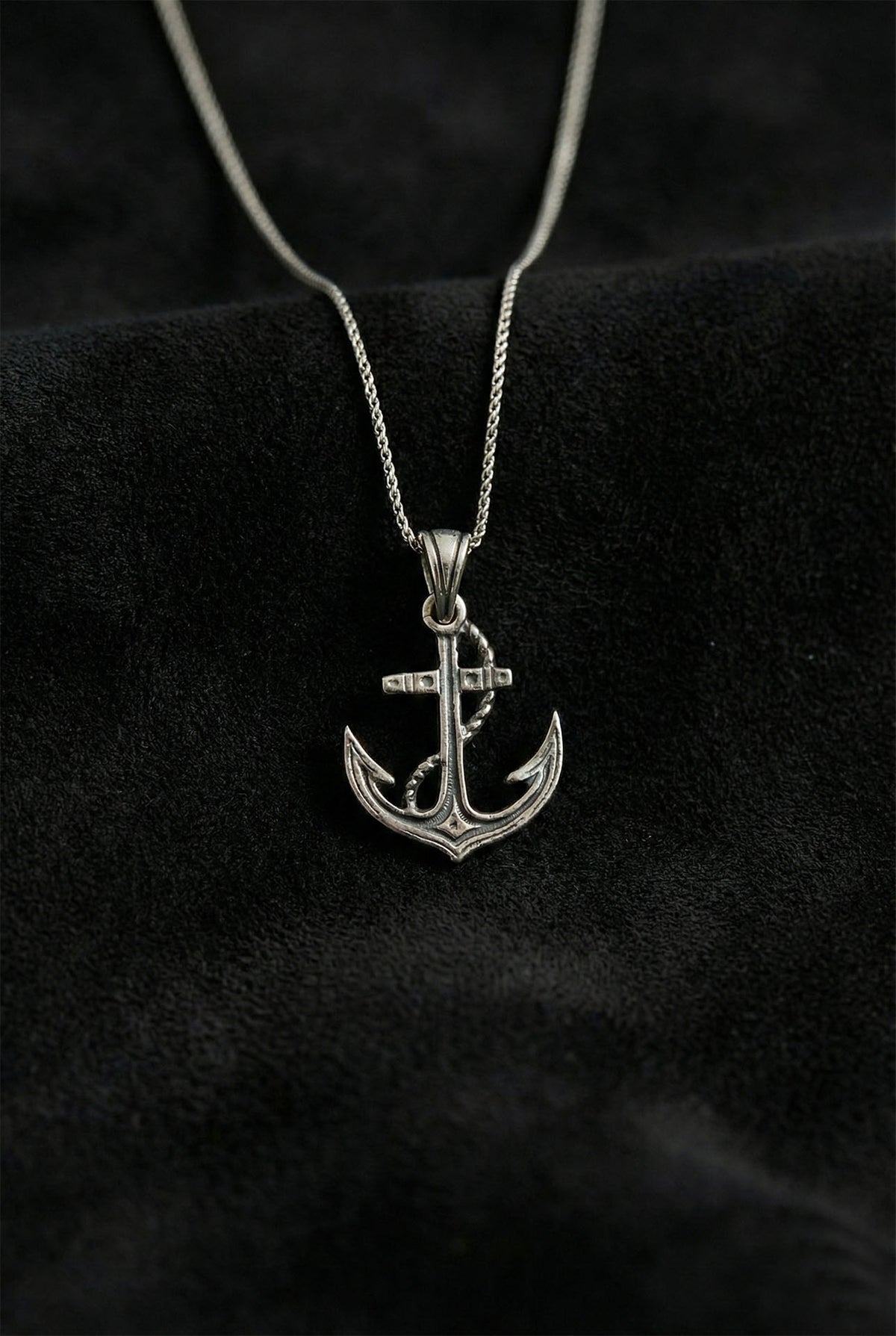 Oxidized Nautical Anchor Pendant Necklace in 925 sterling silver