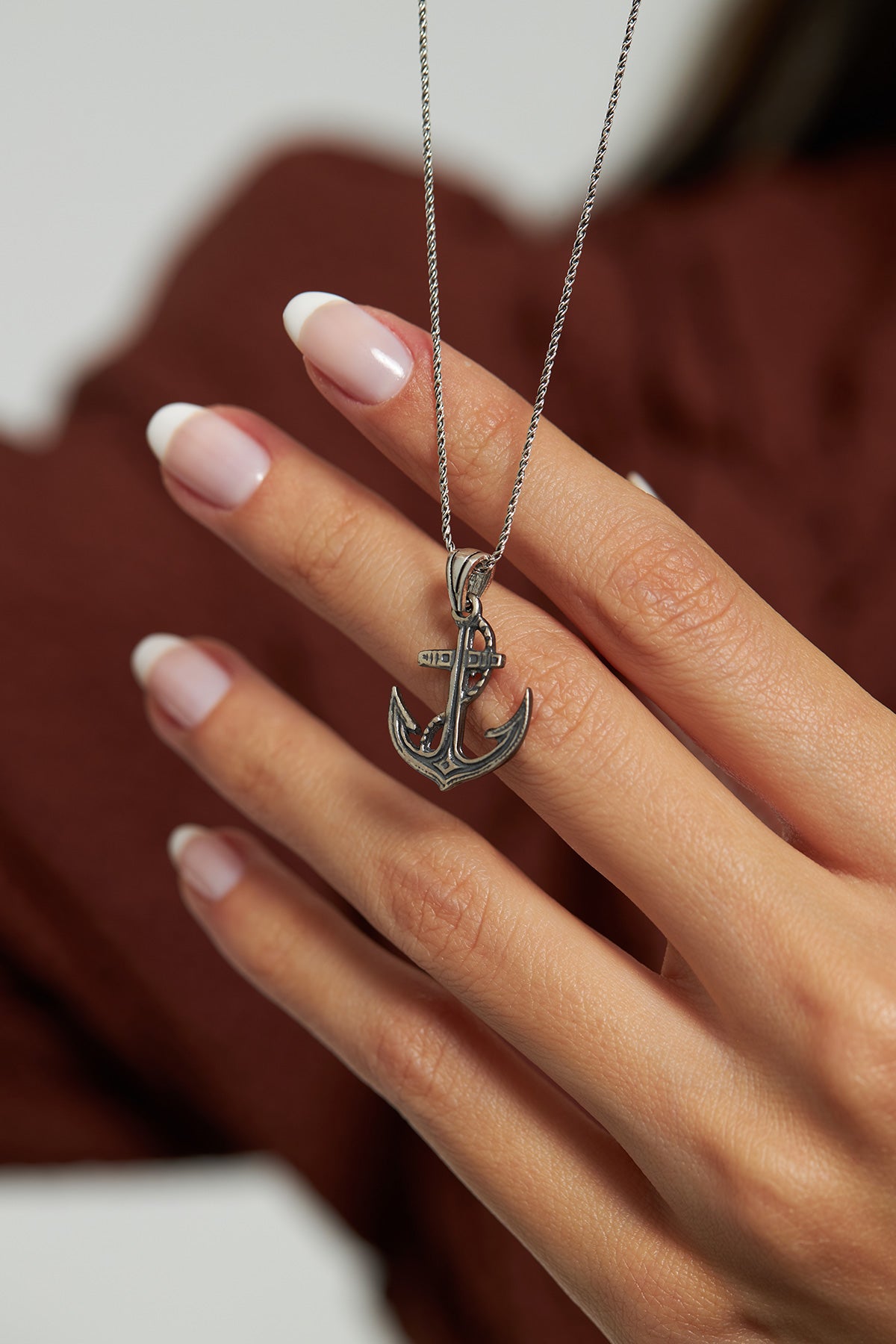 Oxidized Nautical Anchor Pendant Necklace in 925 sterling silver - view 3