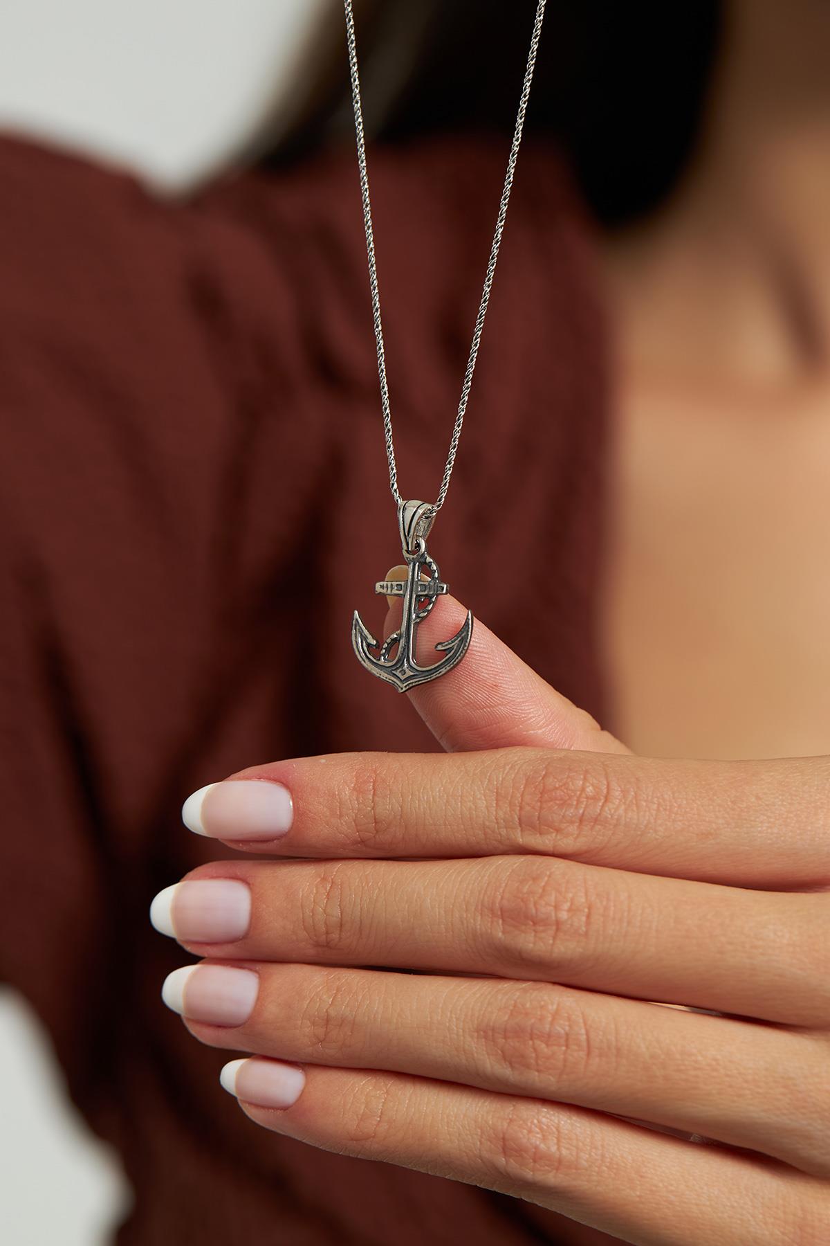 Traditional Nautical Anchor Oxidized Necklace Silver