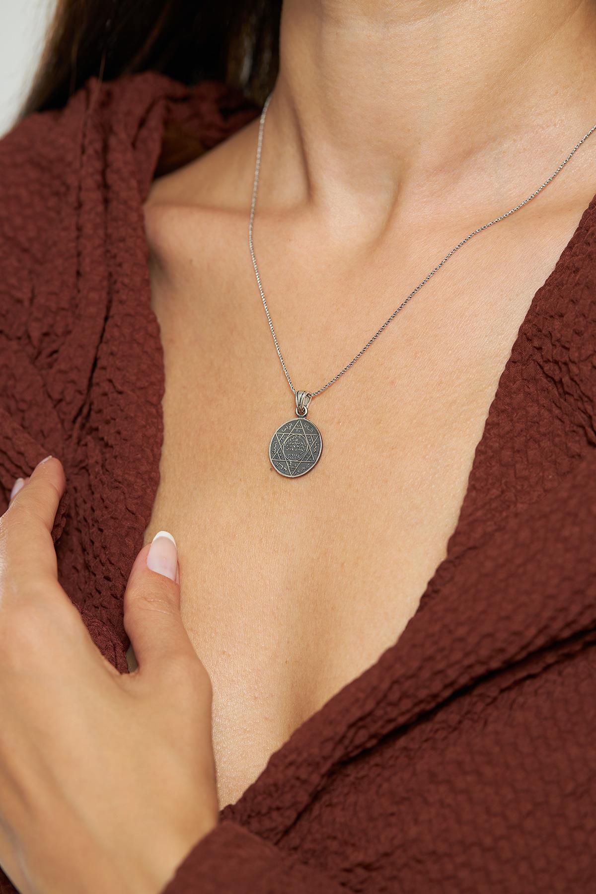 Traditional Seal of Solomon Oxidized Necklace Silver