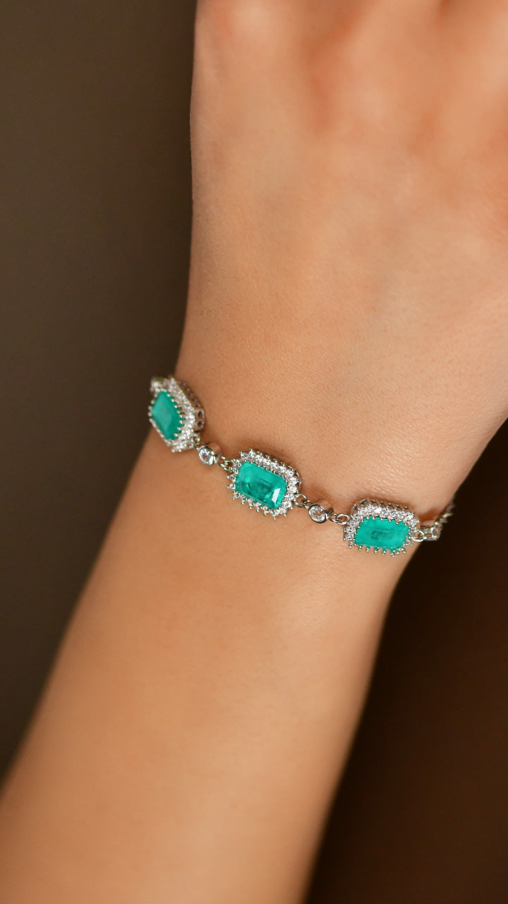 Paraiba Tourmaline Baguette Halo, Bracelet | 925 Silver