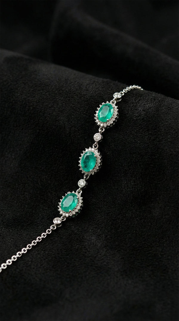 Bracelet halo ovale en tourmaline Paraïba et zircon | argent 925