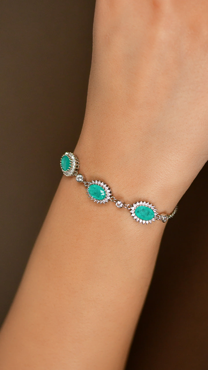 Bracelet halo ovale en tourmaline Paraïba et zircon | argent 925