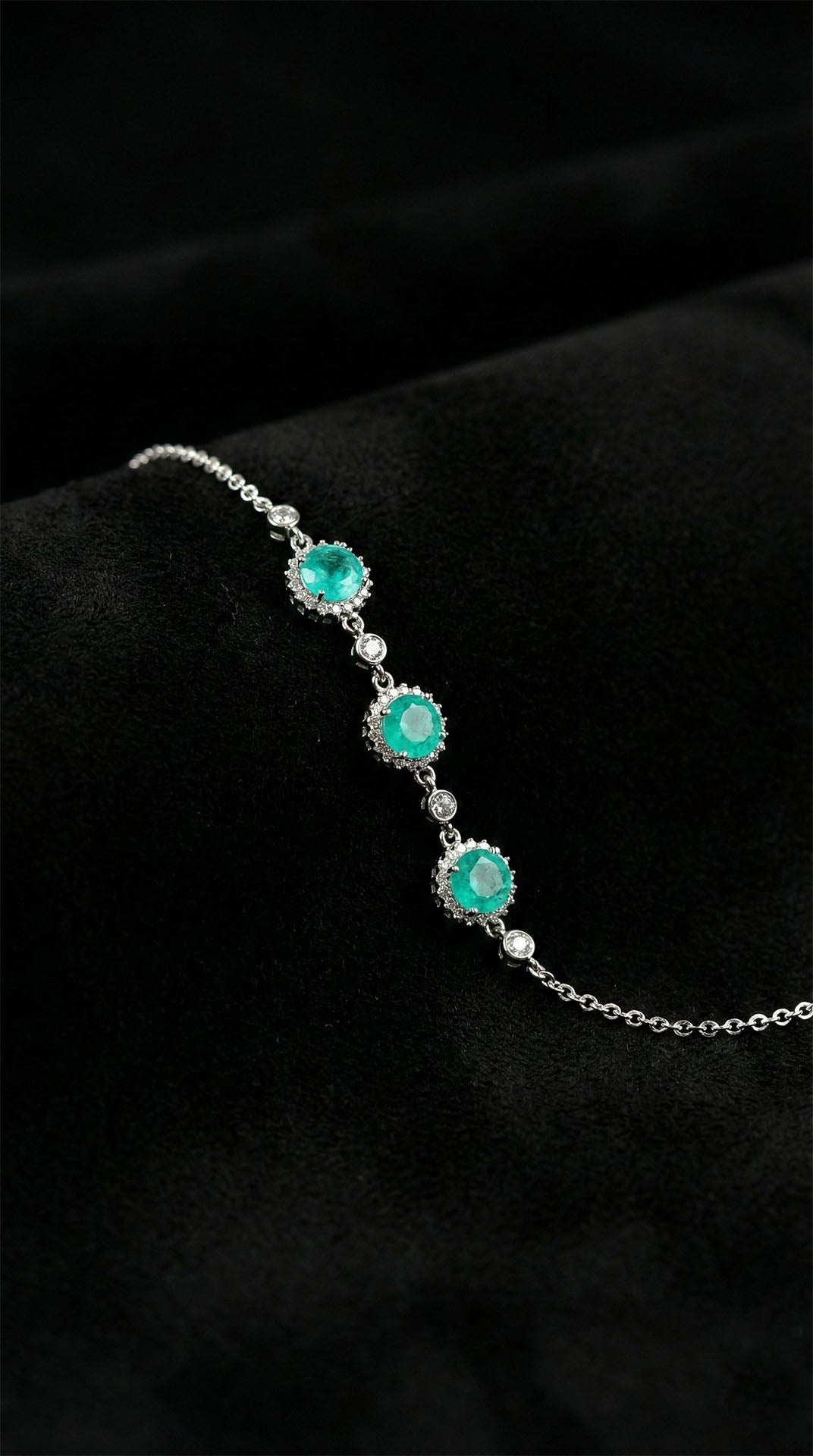 Paraiba Tourmaline Round Halo, Zircon Bracelet in 925 sterling silver