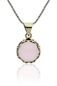 Authentic Silver Women's Necklace with Pink Quartz Stone and Tulip Motif
